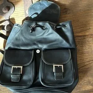 ESPIRIT Faux Leather Backpack Black Espirit Black Backpack Purse Faux Leather Nylon Adjustable  main image 3